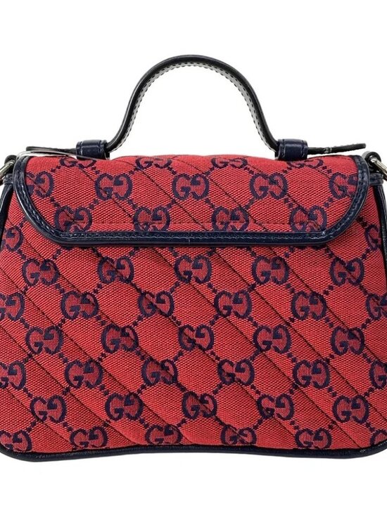 GUCCI GG Marmont mini top handle bag Red Navy Jacquard Leather Handbag main image 6